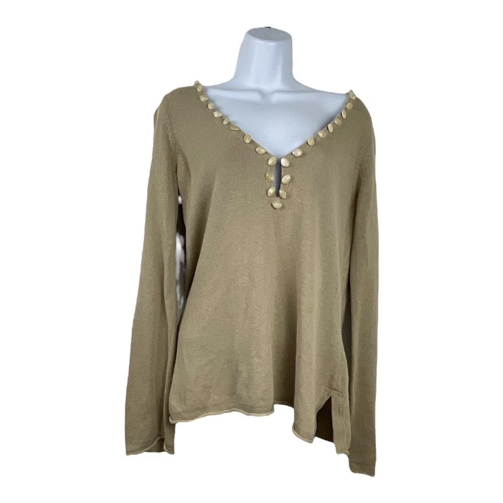 White House Black‎ Market Sweater Womens XL Linen Beaded Quiet Luxury Minimalist